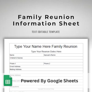 Family Reunion Registration Form - Family Get Together Sign Up Sheet - Family Event RSVP Record - Editable Google Sheets Template Download