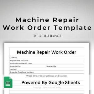 Basic Machine Work Order Form Equipment Service and Repair Technician Log Sheet Text Editable Google Sheets Template US Letter Size Download