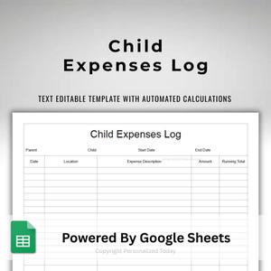 Google Sheets Child Expenses Log - Parent Spending Tracker - Child Support Log - Custody Money Calculations  - Editable Spreadsheet Template