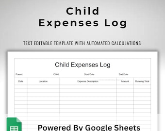 Google Sheets Child Expenses Log - Parent Spending Tracker - Child Support Log - Custody Money Calculations  - Editable Spreadsheet Template