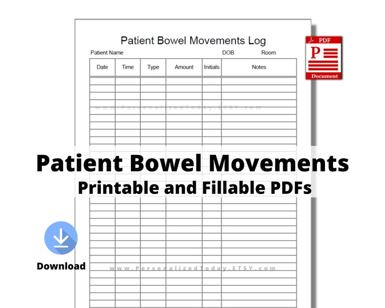 Printable Patient Bowel Movements Log Print and Write and Fillable PDF ...