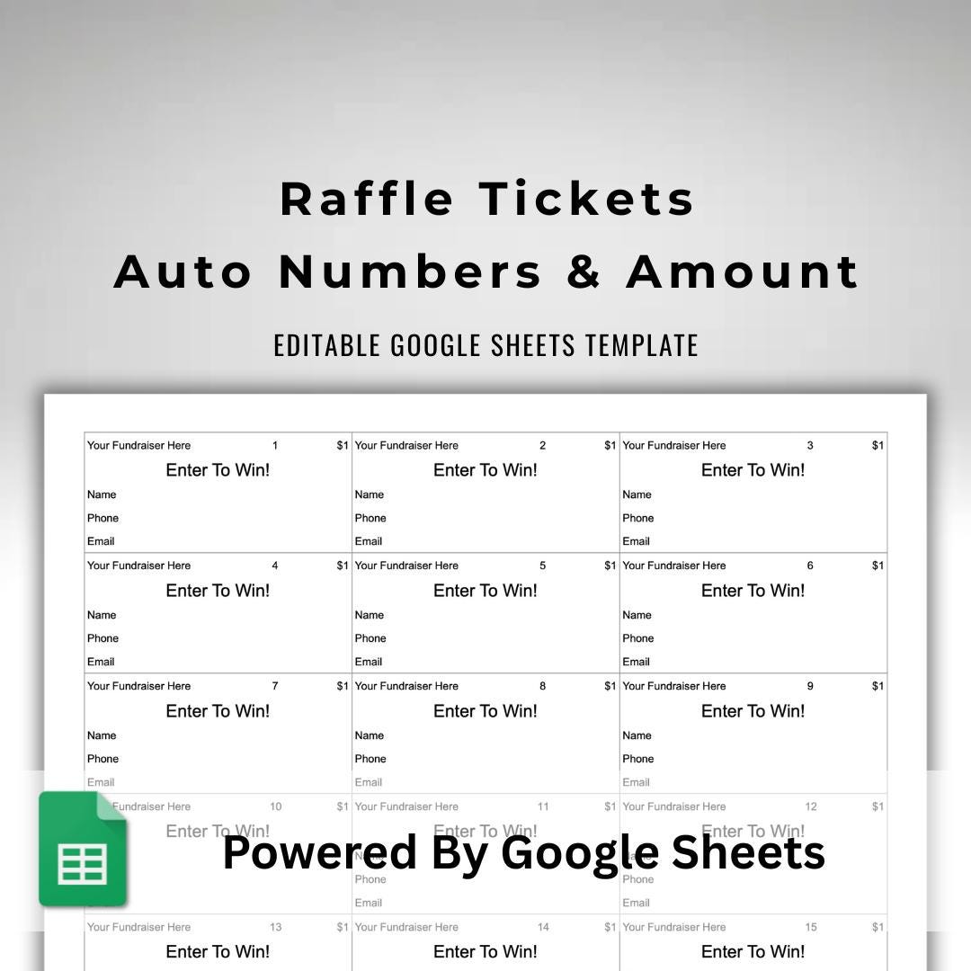 Editable Raffle Ticket Template - Auto Numbering Entry Cards - Google ...