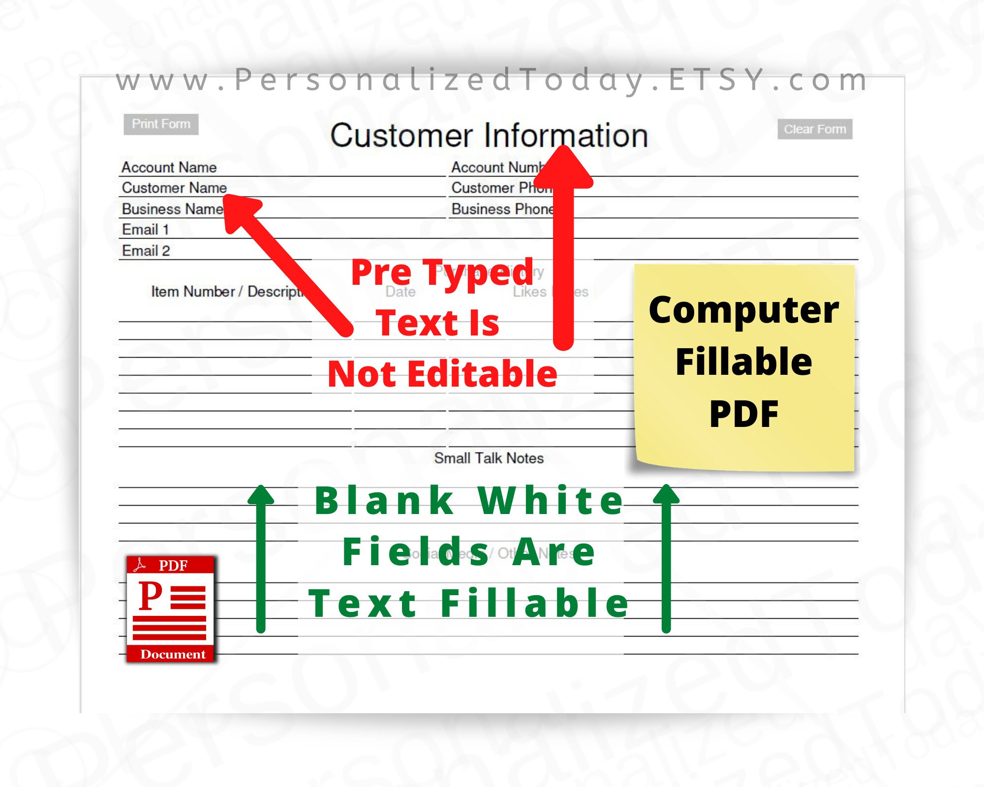Sales Lead Form Customer Information Sheet Fillable and Print Etsy