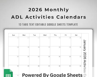 2026 ADL Activities Calendar Template for Assisted Living – 13-Month Senior Care Planner – Printable Google Sheets Schedule