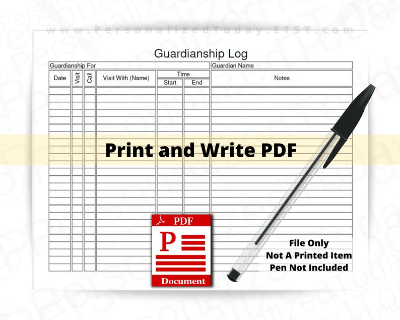 Guardianship Log Fillable and Printable PDF Digital Download Etsy Canada