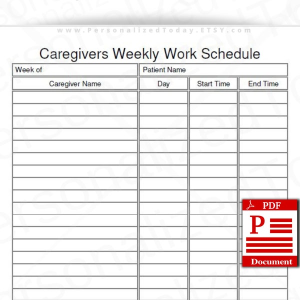 Caregiver Schedule Etsy Caregiver Schedule Etsy