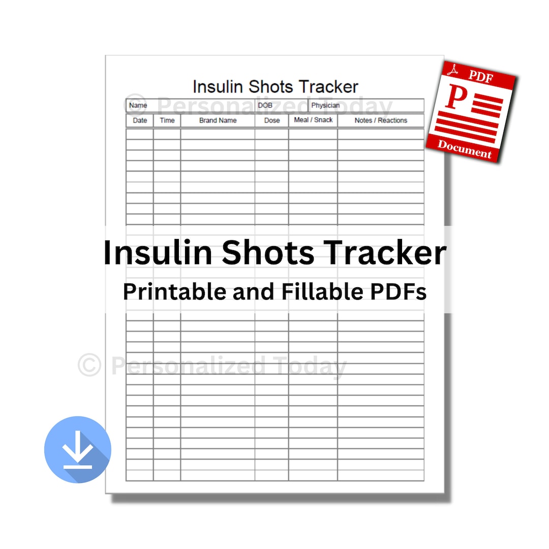 PDF Insulin Shots Tracker 1 Printable & 1 Text Input Fillable - Etsy