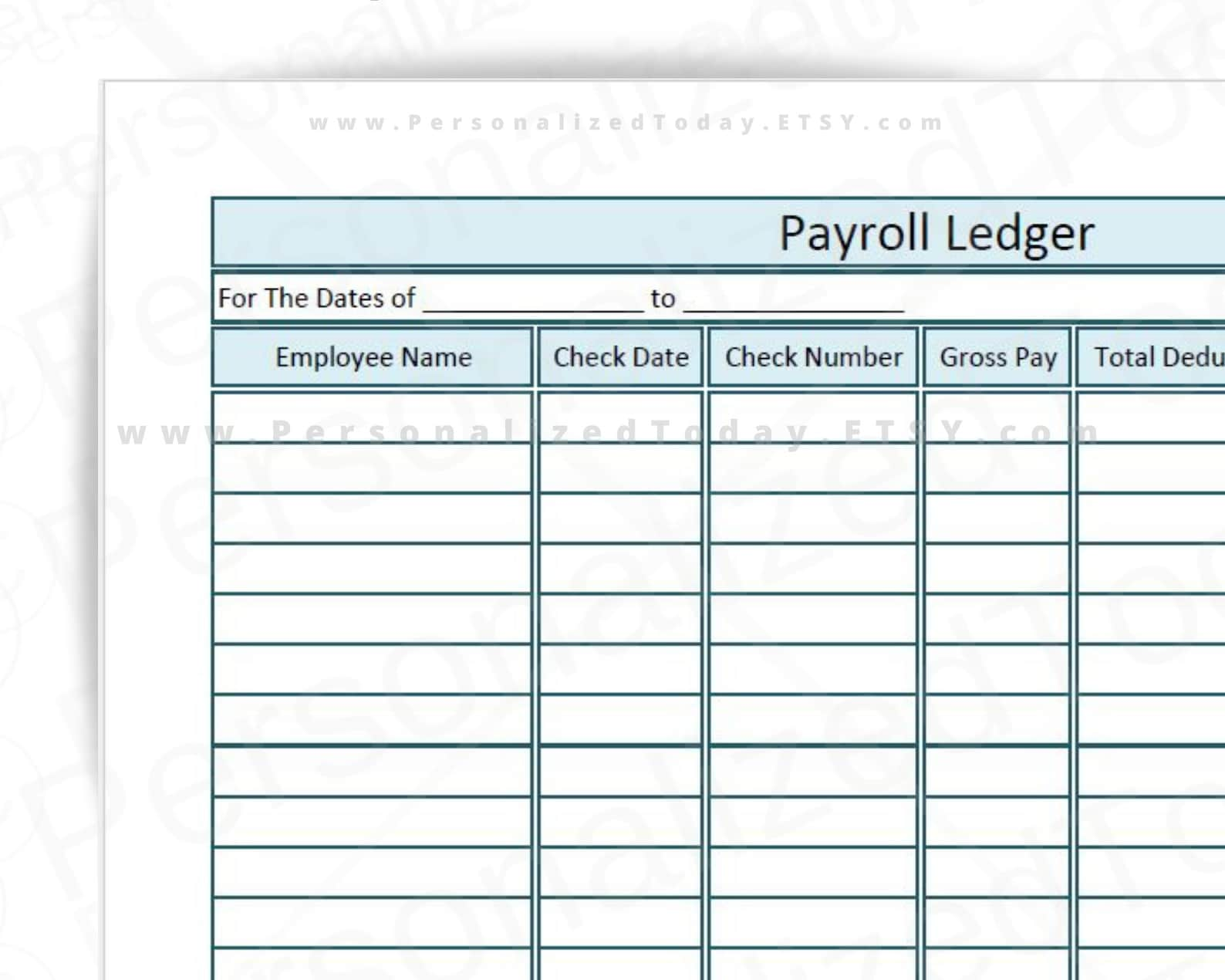 Payroll Ledger With Fillable Blank Text Fields Printable Etsy