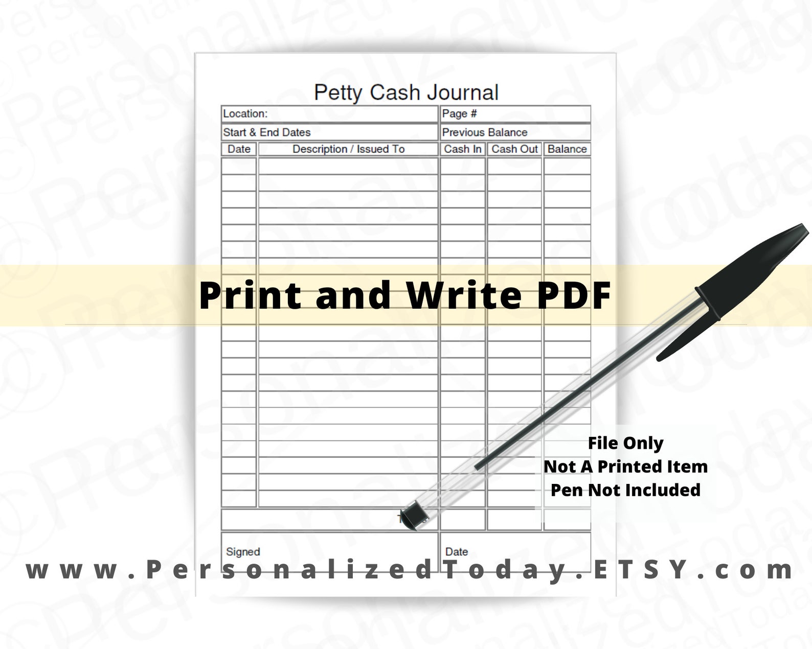 Petty Cash Ledger Printable and Fillable Editable PDF | Etsy