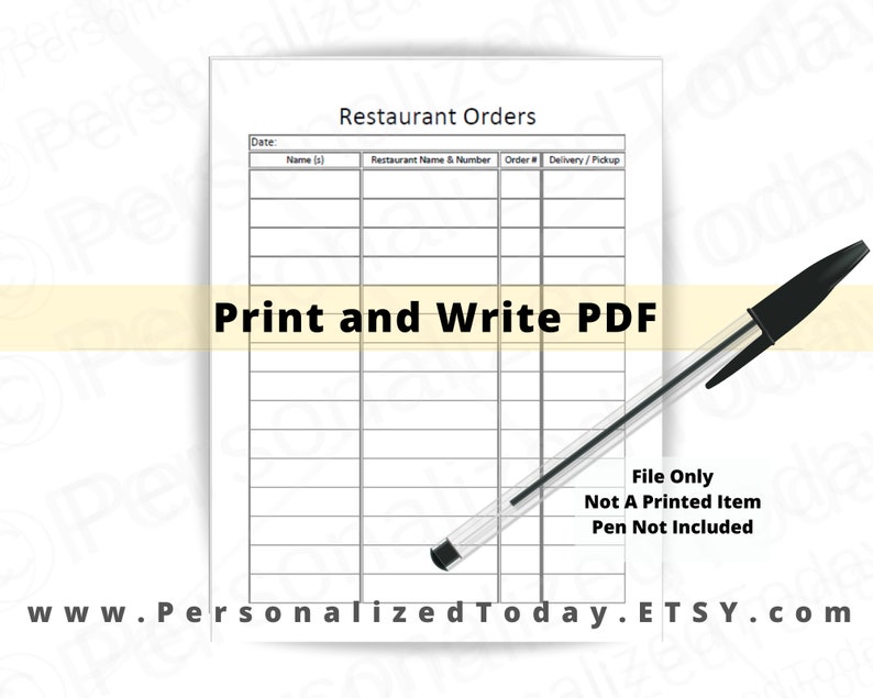 Office Lunch Order Form Printable Download and Fillable | Etsy