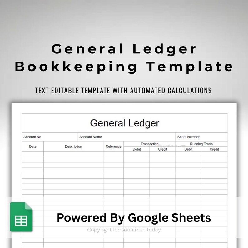 Google Sheets General Ledger Template Text Fillable / Text Editable ...
