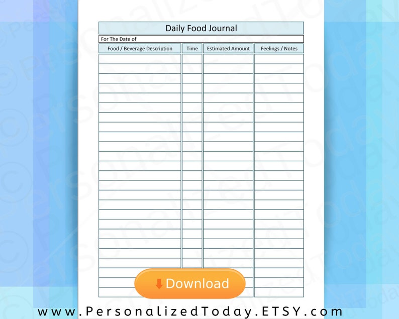 Printable Daily Food Intake Journal PDF Eating Log Chart Diary | Etsy