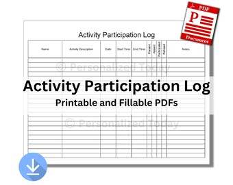PDF Activity Participation Log Text Input Fillable and Print and Write US Letter Size Digital Download Files Not A Fully Editable Template