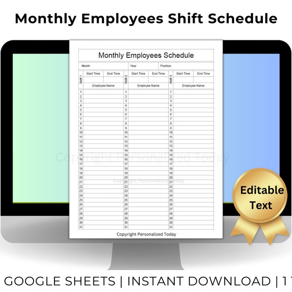 Employee Monthly Work Schedule - Etsy