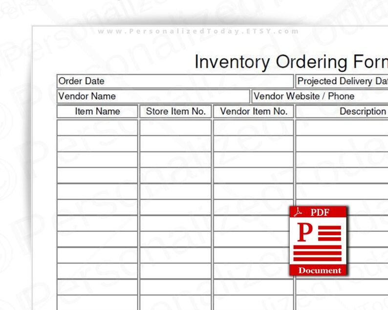 Inventory Ordering Form Fillable and Print and Write PDF Files Etsy