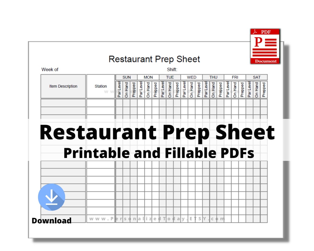 Printable Restaurant Prep Sheet Fillable And Print And Write PDF Files
