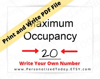 Maximum Occupancy Sign Printable PDF and Fillable Number PDF - Etsy