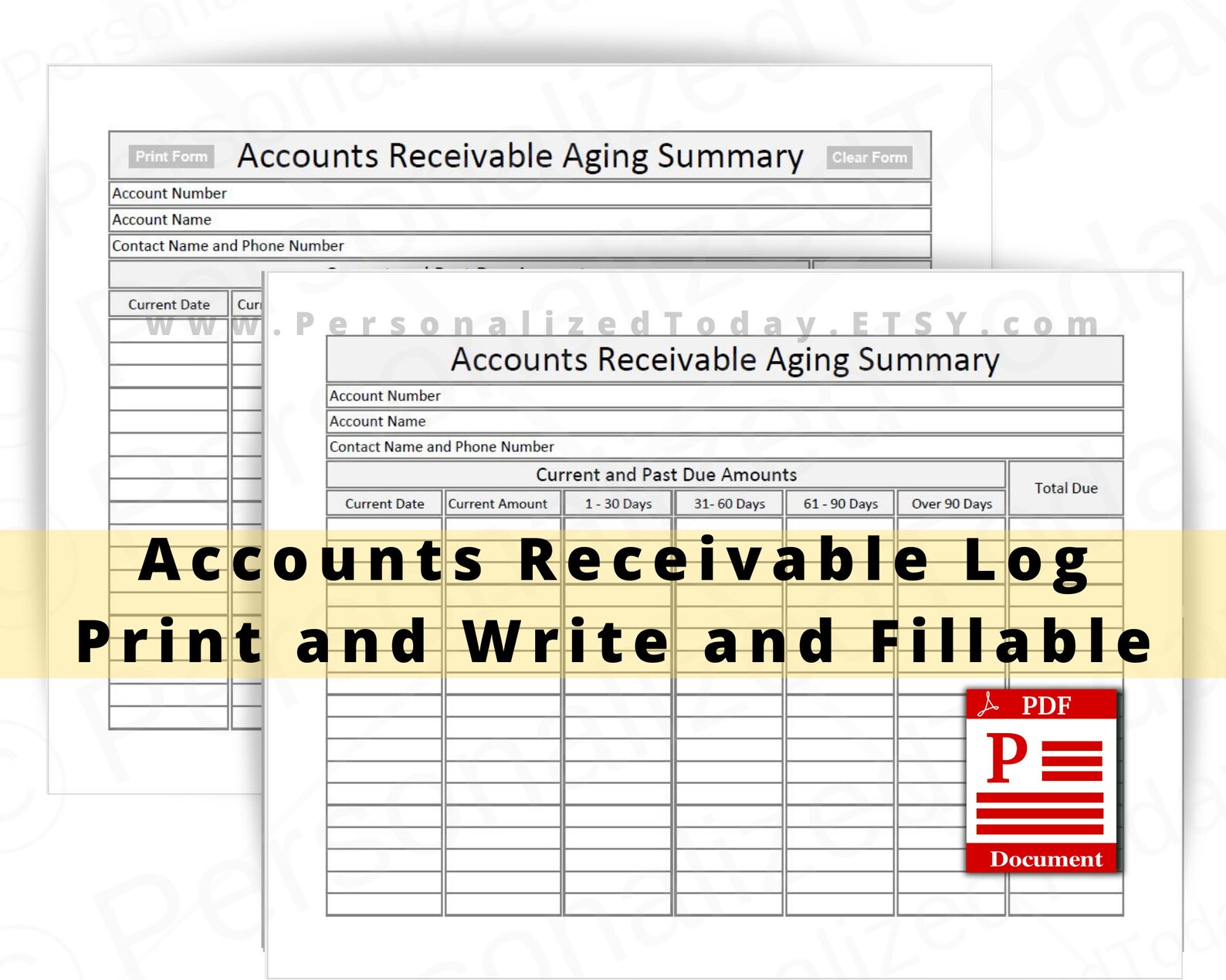 Accounts Receivable Aging Schedule Printable and Fillable PDF Etsy Israel
