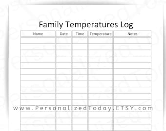 Family Body Temperatures Illness, Health and Wellness Log Printable PDF Download US Letter Size