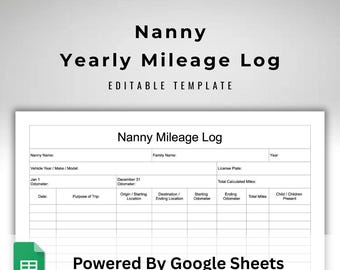 Nanny Mileage Log - Google Sheets Mileage Tracker - Printable Mileage Spreadsheet - Digital Download