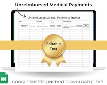 Unreimbursed Medical Payments Tracker Medical Binder Printable Template Editable Medical Spending Google Sheets Template US Letter Size