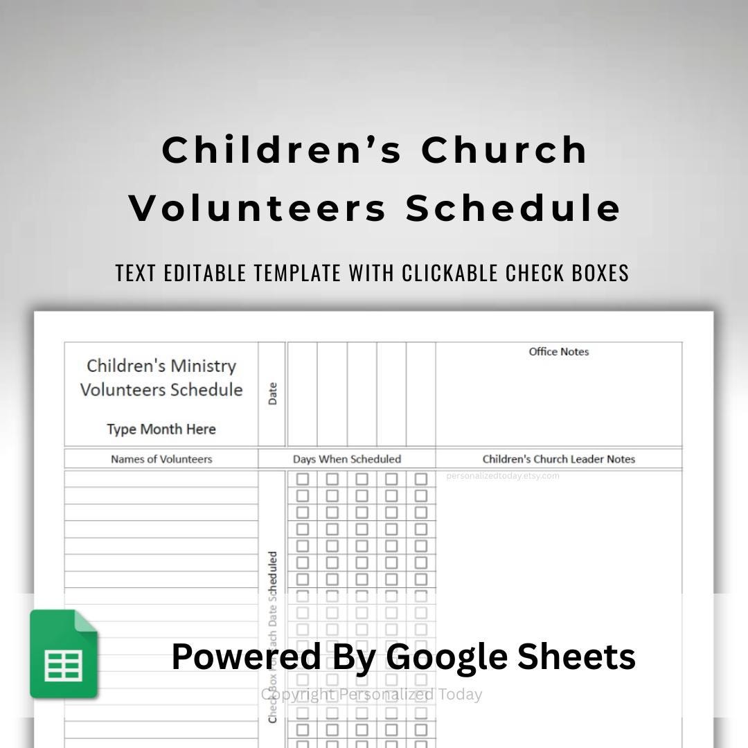 Sunday Roster Plan Children's Church Monthly Volunteers Schedule for Weekly Sunday School ...