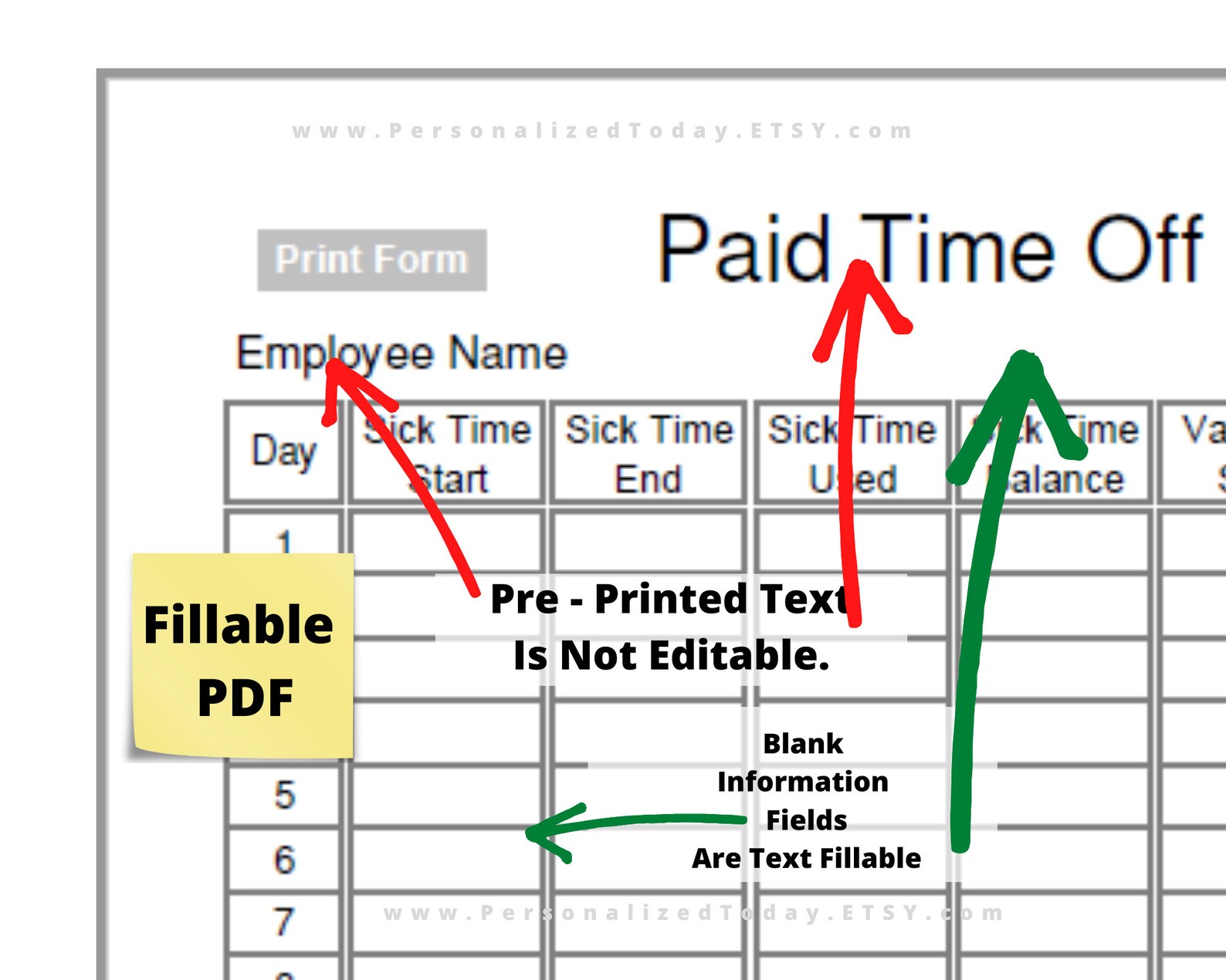 Employee paid time off tracker fillable and printable vrogue co