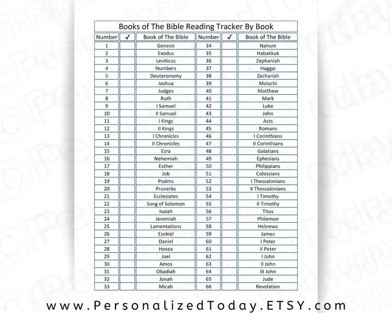 Printable Books of the Bible Reading Tracker Checklist for All 66 Books