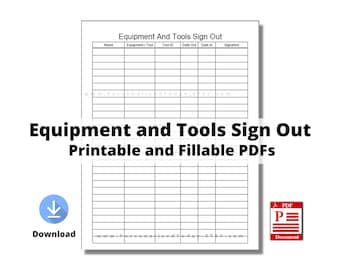 Equipment and Tools Sign Out Sheet Fillable and Printable PDF Digital Download Files US Letter Size