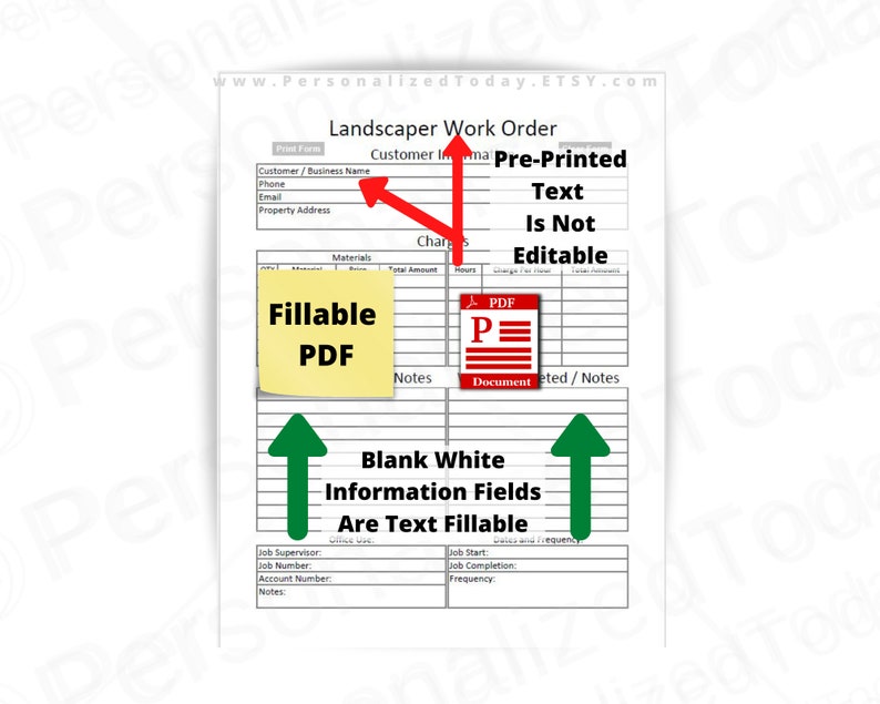 Landscaping Work Order Print and Write and Fillable Pdfs US Etsy