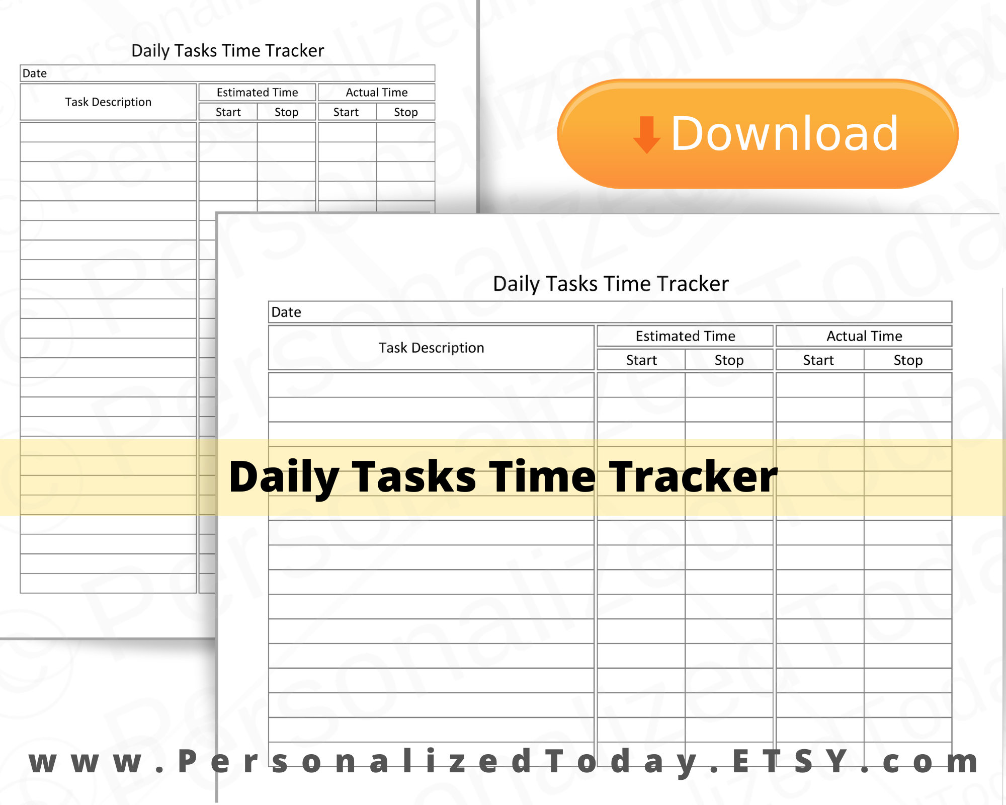 Printable Daily Tasks Time Tracker PDF Digital Download US Etsy