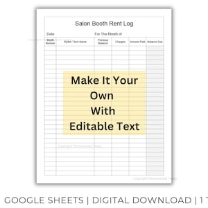 Google Sheets Beauty Salon Booth Rent Log - Hair Stylist Bookkeeping ...