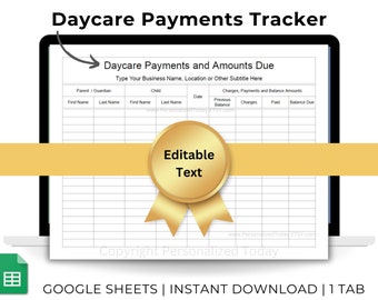 Daycare Business Parent Payments Tracker and Childcare Bill Amounts Due Record Text Editable Google Sheets Template US Letter Size Printable