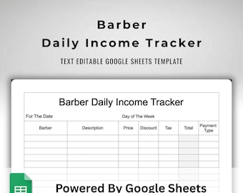 Barber Daily Income Record - For Google Sheets - Editable Template - Auto Calculations