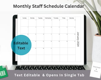 Google Sheets Monthly Staff Schedule Calendar Text Fillable / Text Editable Spreadsheet Form With Updatable Month