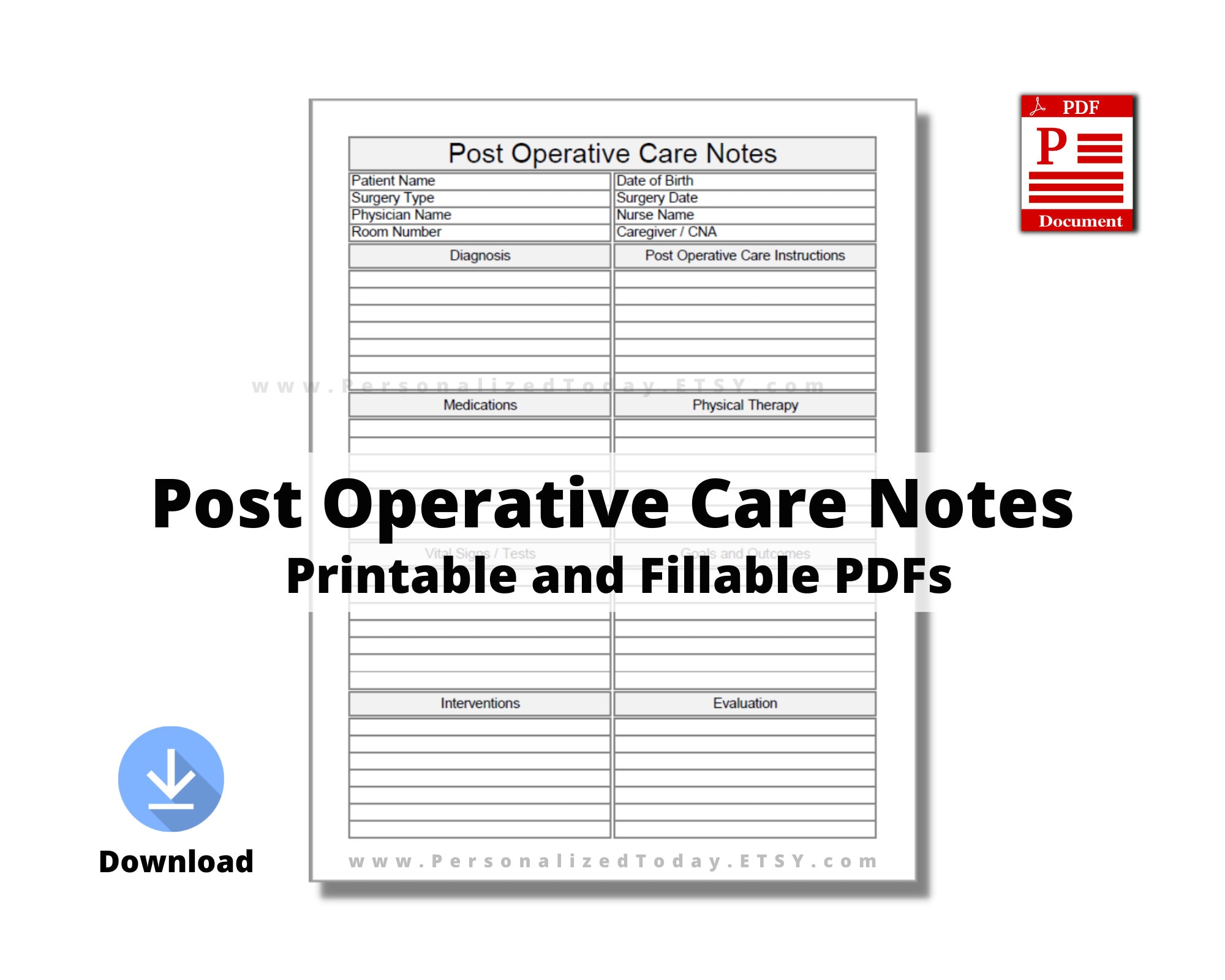 PDF Post Operative Care Notes Sheet Printable Only and Text Input PDF Post Operative Care Notes Sheet Printable Only and Text Input