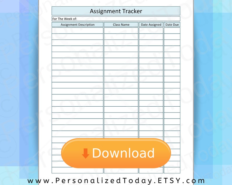 Printable Assignment Due Date Tracker Planner PDF Student US | Etsy