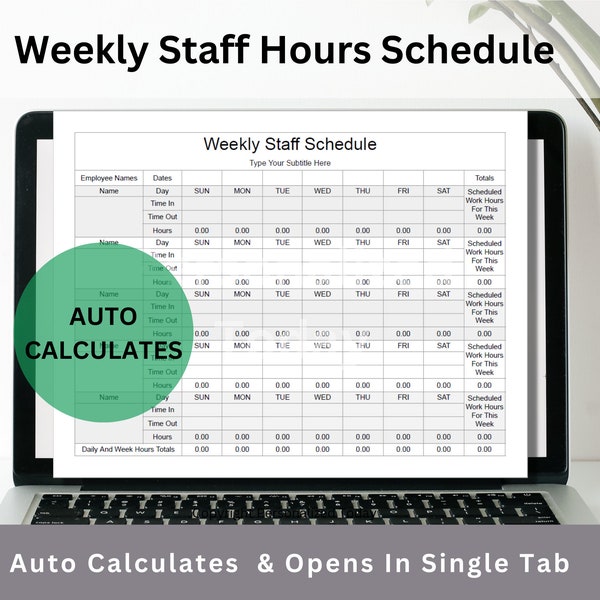 Weekly Staff Schedule Timesheet Template Google Sheets Text Fillable / Text Editable Online Spreadsheet With Automated Hours Totals