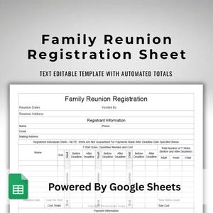Family Reunion Registration Form Reunion Event Planner Google Sheets Template For Organizing Family Reunion Guest Attendance & T Shirts Info