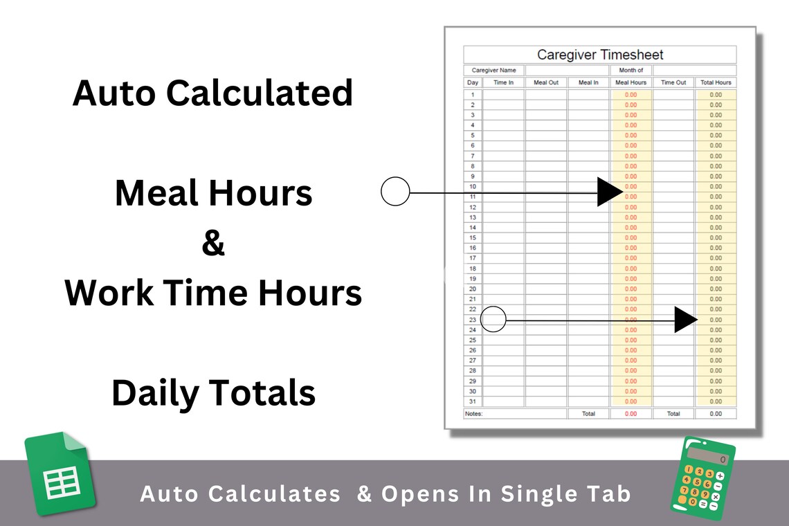 Caregiver Timesheet Daily Monthly Employee Work Hours Tracker Clock in ...