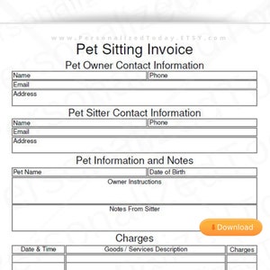 pet sitting service invoice printable and fillable partially etsy