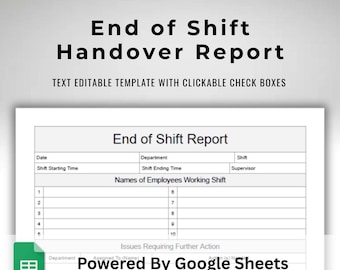 Staff Shift Handover Report - Employee End of Shift Notes - Work Shift Communication Log - Google Sheets Business Template