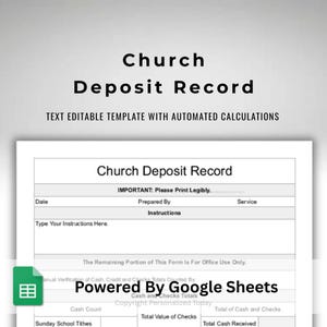 Google Sheets Church Deposit Record  - Tithes and Offerings Totaling Form  - Sunday Income Spreadsheet Template