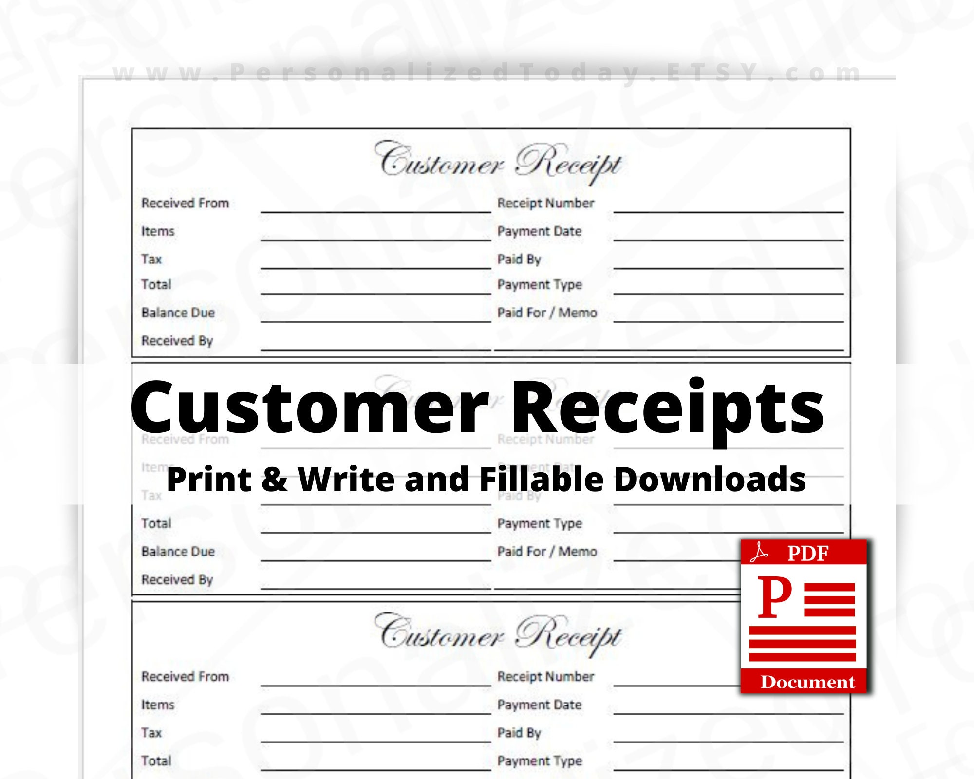 PDF Cash Receipt for DIY Receipt Book Print and Write and Text Input  Fillable Customer Payment Voucher