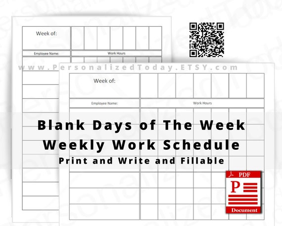 Printable Weekly Work Schedule Blank Undated Print and Write - Etsy