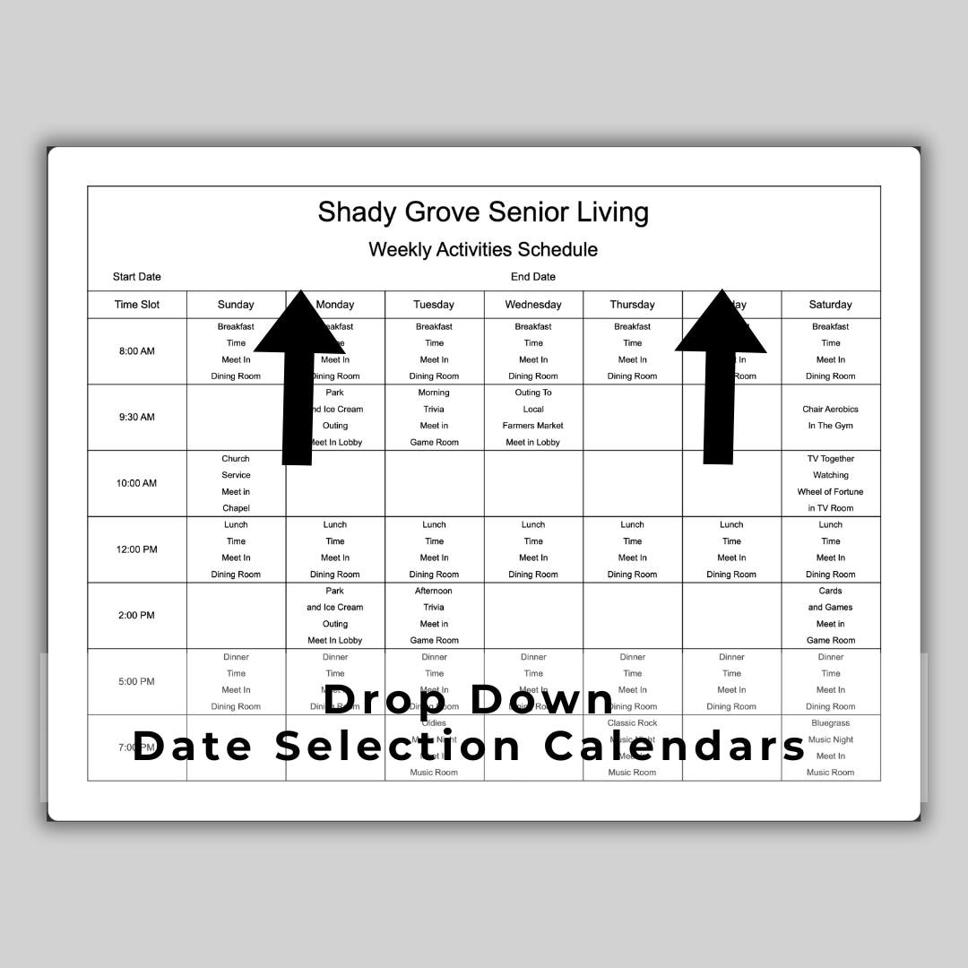 Activity Director Weekly Schedule Template – Simple Assisted Living ...