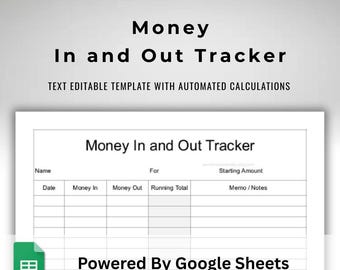 Money In and Out Tracker for Google Sheets - Expenses and Income Log - Cash Flow Template - For Business or Personal Finance - Running Total