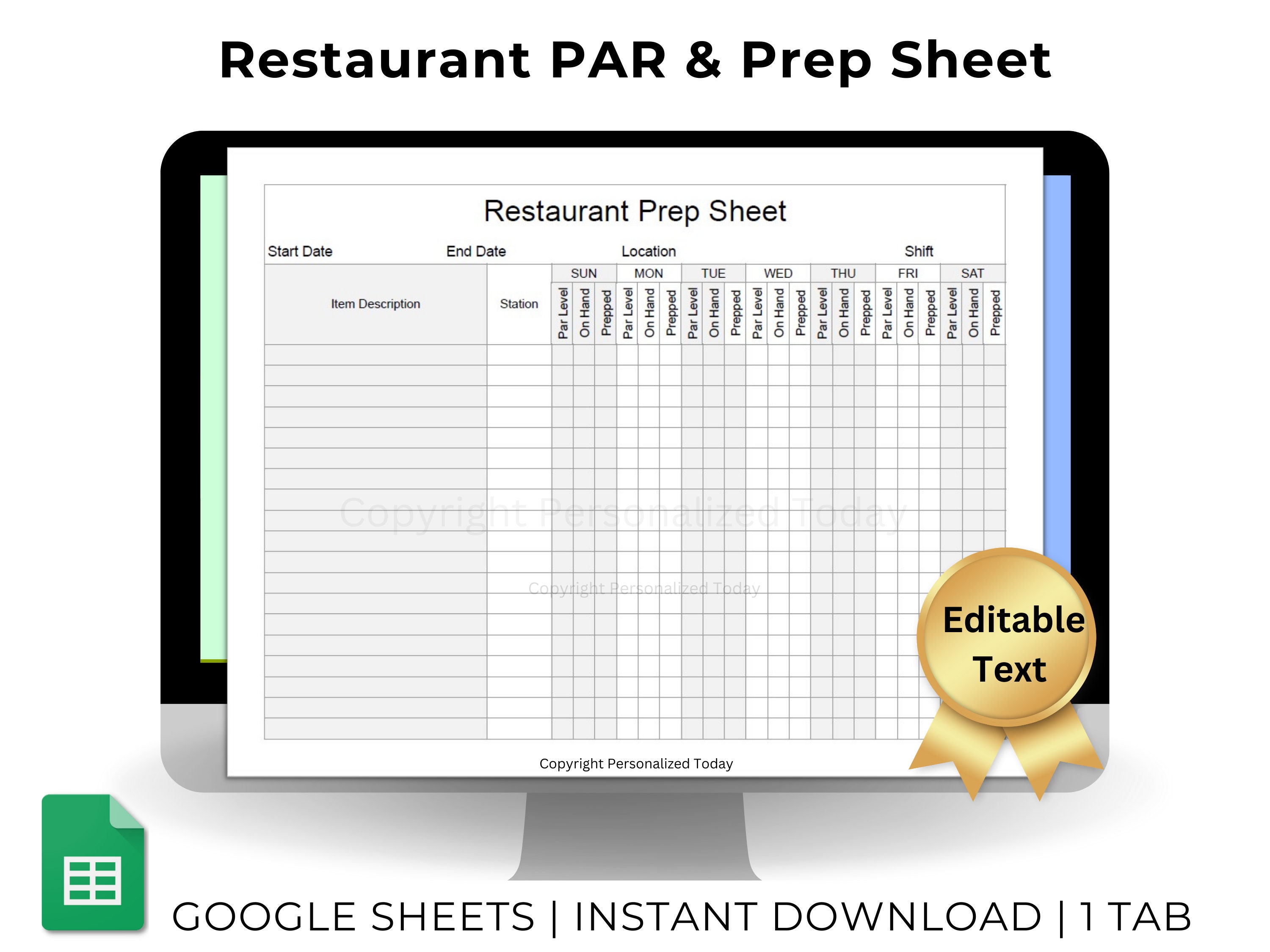 Restaurant Inventory PAR Prep Sheet Text Editable Google Sheets Restaurant Inventory PAR Prep Sheet Text Editable Google Sheets