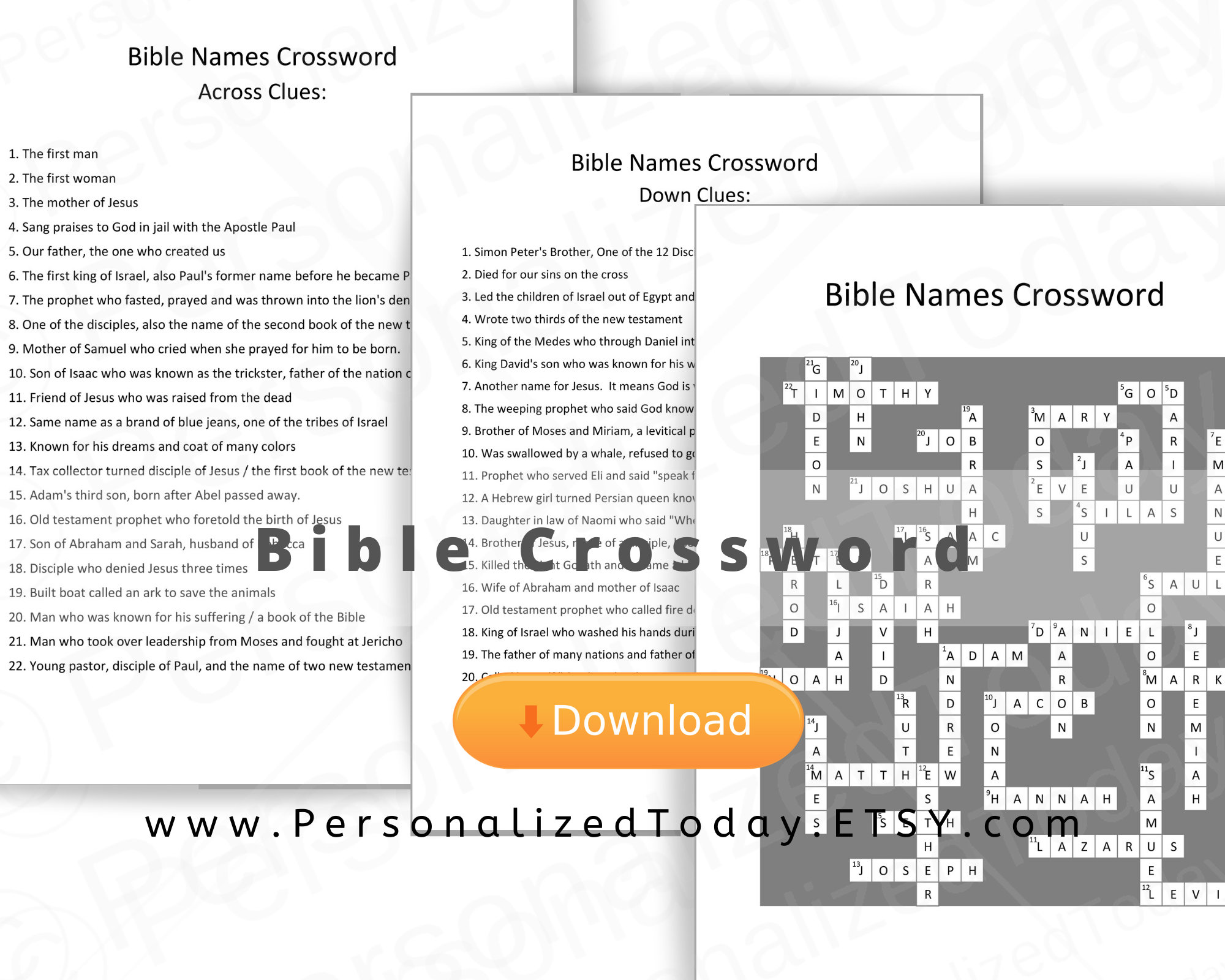printable bible names crossword puzzle pdf digital download us etsy
