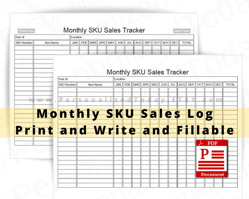 Monthly Yearly SKU Sales Inventory Sold Tracker Small Business Etsy